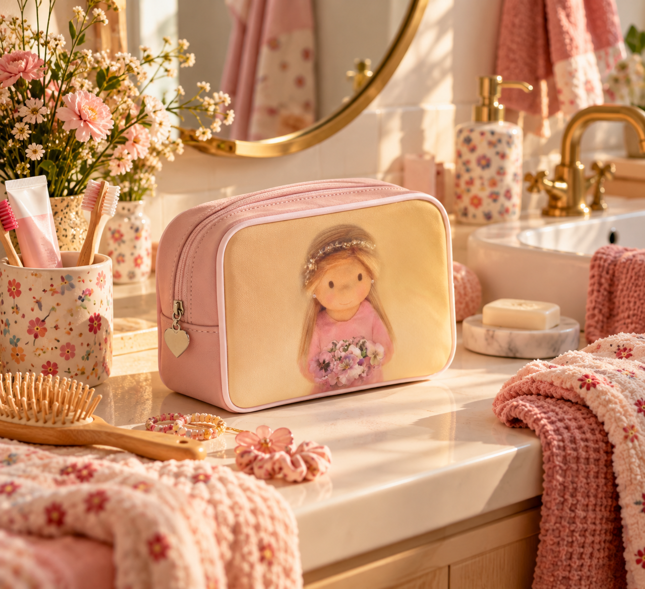 Eloïse Kid's Leather Toiletry Bag - Pink - Image 7