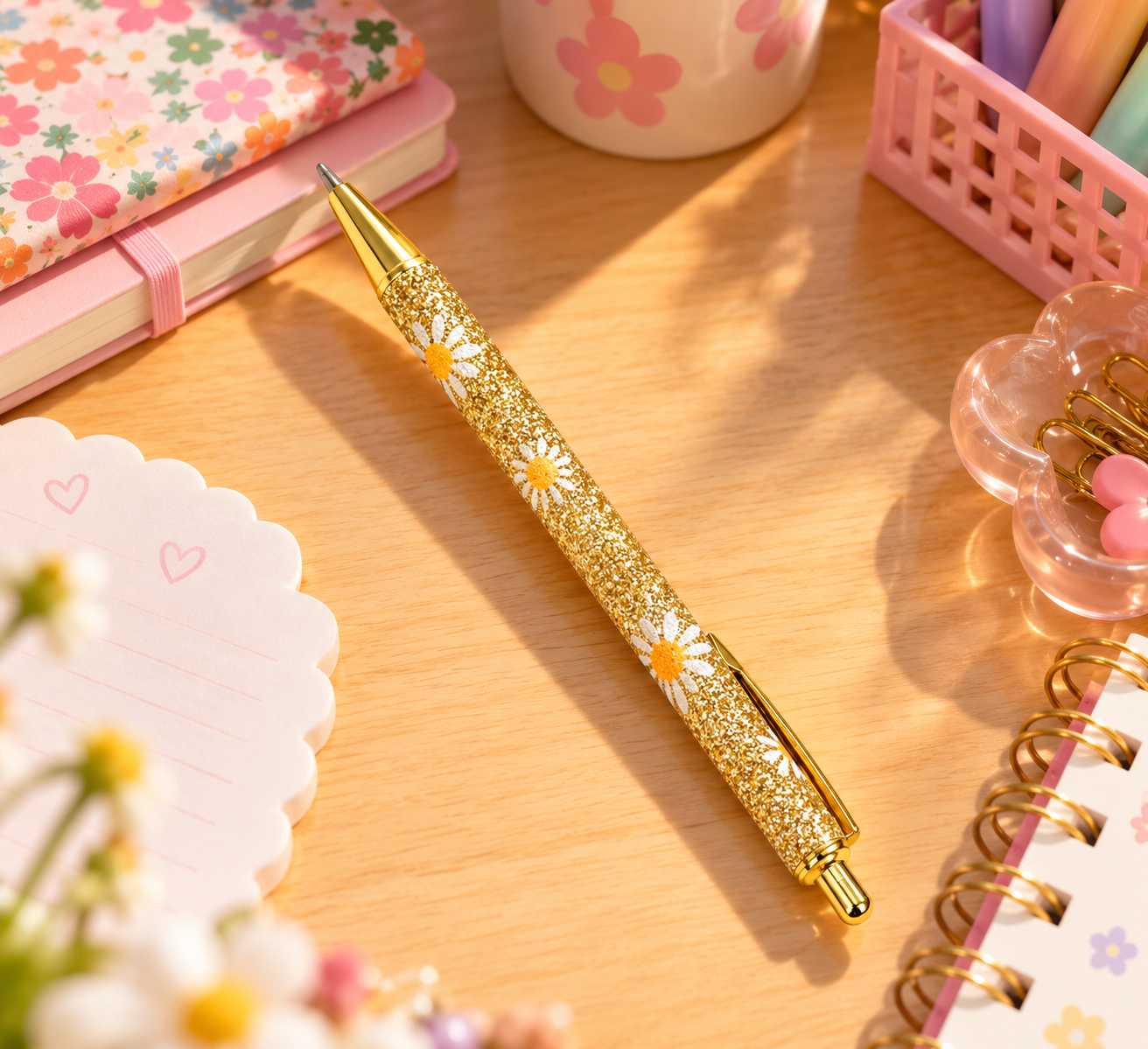Golden Glitter Daisy Pen - Image 3